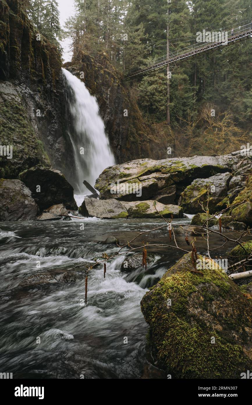 Suspension bridge hike Stock Photo