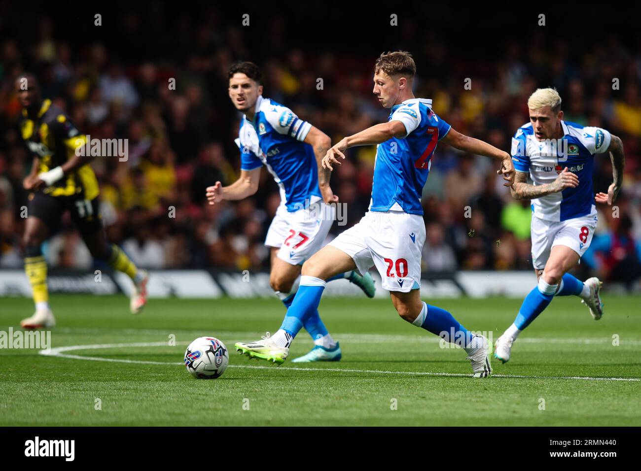 WATFORD, UK - 27th Aug 2023:  Harry Leonard of Blackburn Rovers in action during the Sky Bet Championship match between Watford and Blackburn Rovers a Stock Photo