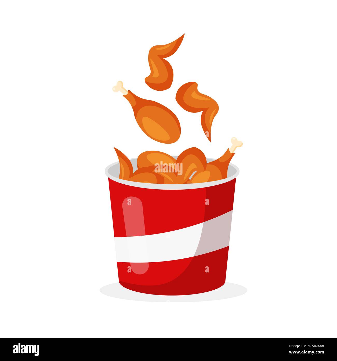 Crispy fried chicken pieces in a red bucket. Chicken drumsticks and