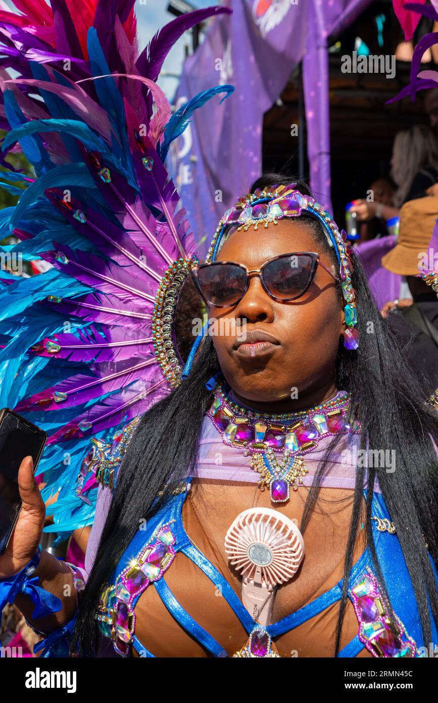 Female participant at the Notting Hill Carnival Grand Parade 2023