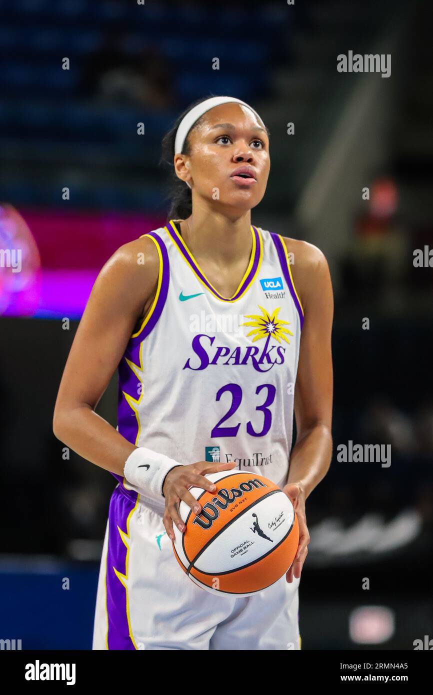 Azurá Stevens takes a breath before shooting a free throw in Chicago, IL at Wintrust Arena. Stock Photo