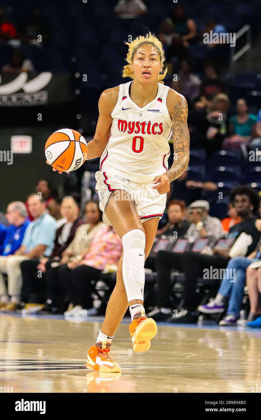 Shakira Austin of the Washington Mystic's dribbling in Chicago, IL at the Wintrust Arena. Stock Photo