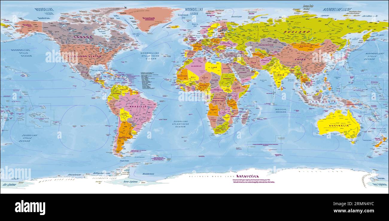 World Map Political Dutch Language Equirectangular Projection Stock World Map Political Dutch Language Equirectangular Projection 2RMN4YC
