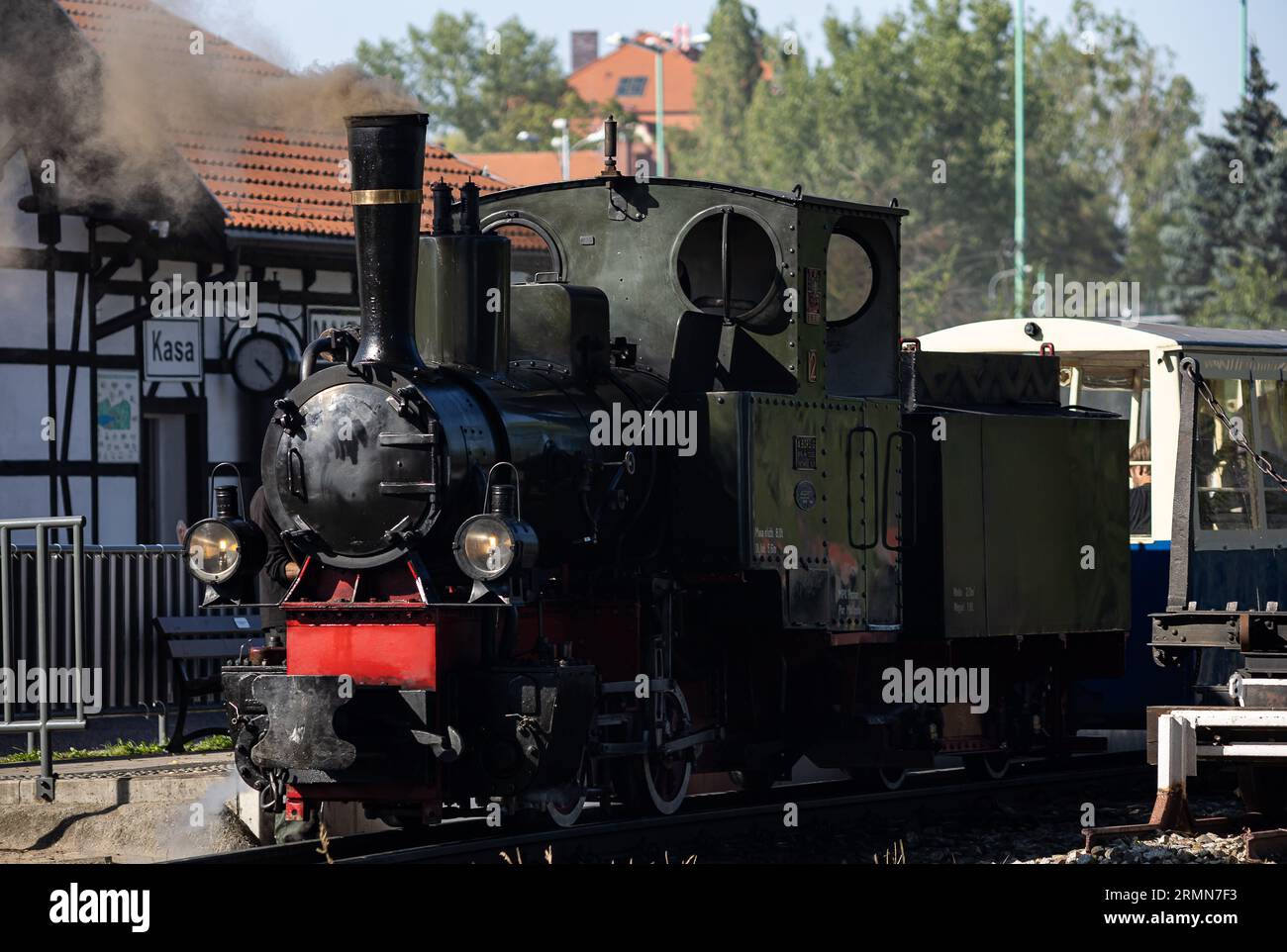 The vintage locomotive of the Maltanka railway in Poznan Stock Photo