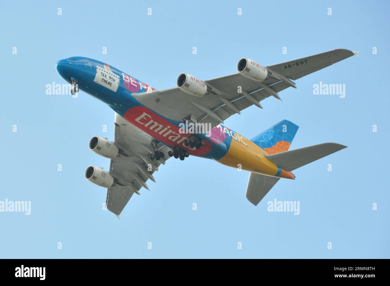 A380 Airbus in colourful modern livery 2023, the largest passenger jet ever built Stock Photo