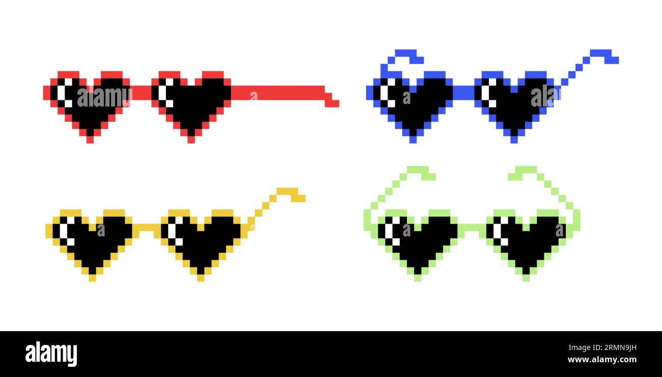 Vector Pixel Heart Shaped Boss Glasses Icon Set in 8 bit Retro Style.  Summer Meme Game Thug Design, Mafia Gangster Funky Sunglasses. Rap Music  Design Stock Vector Image \u0026 Art - Alamy, image size:1300x740