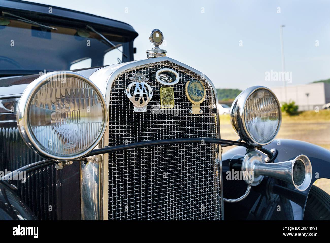 Waltershausen, Germany - June 10, 2023:Close-up of a vintage American Ford Model A car. Stock Photo