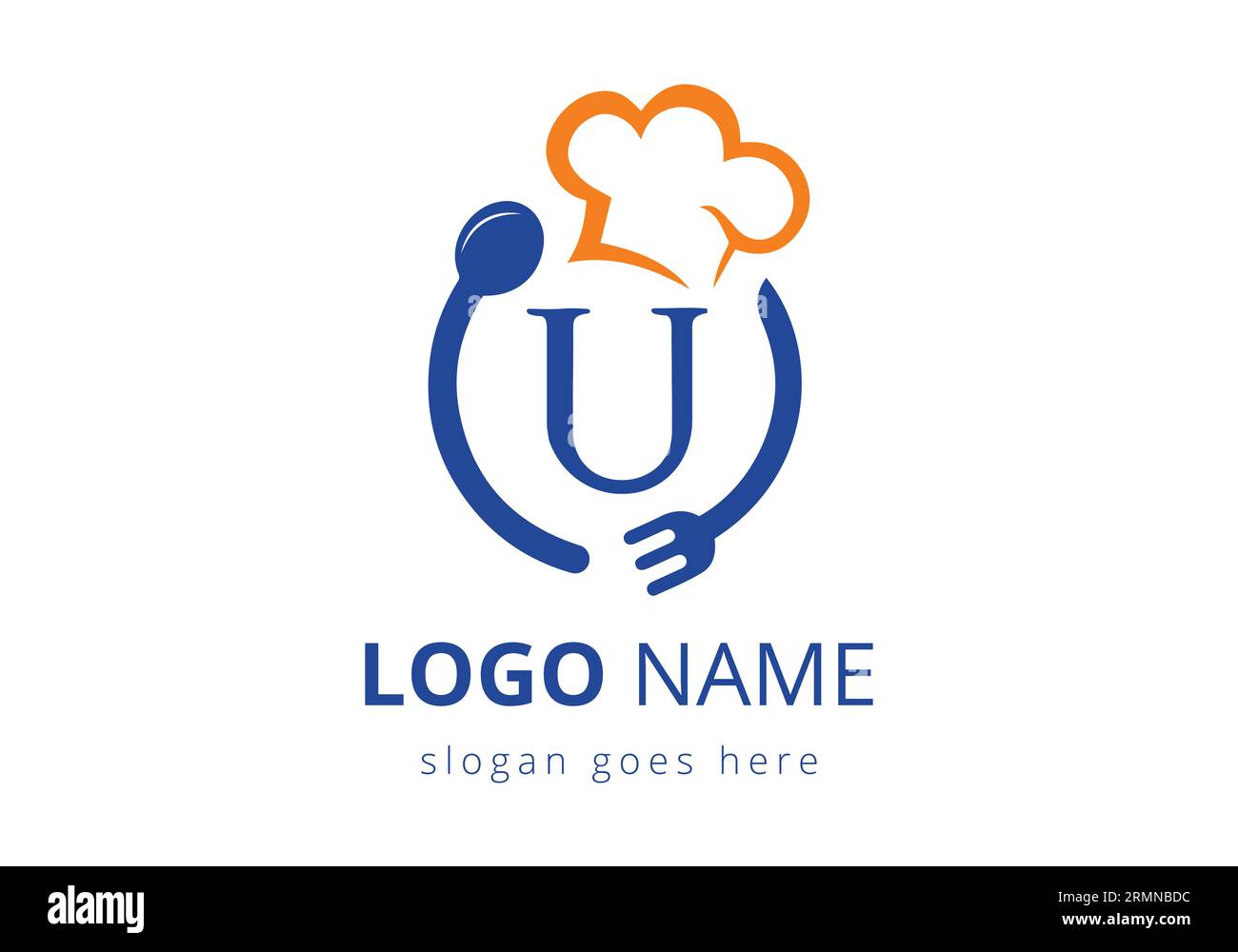 Letter U Logo With Chef Hat, Spoon And Fork For Restaurant Logo. Modern vector logo for cafe, restaurant, cooking business, and company identity Stock Vector