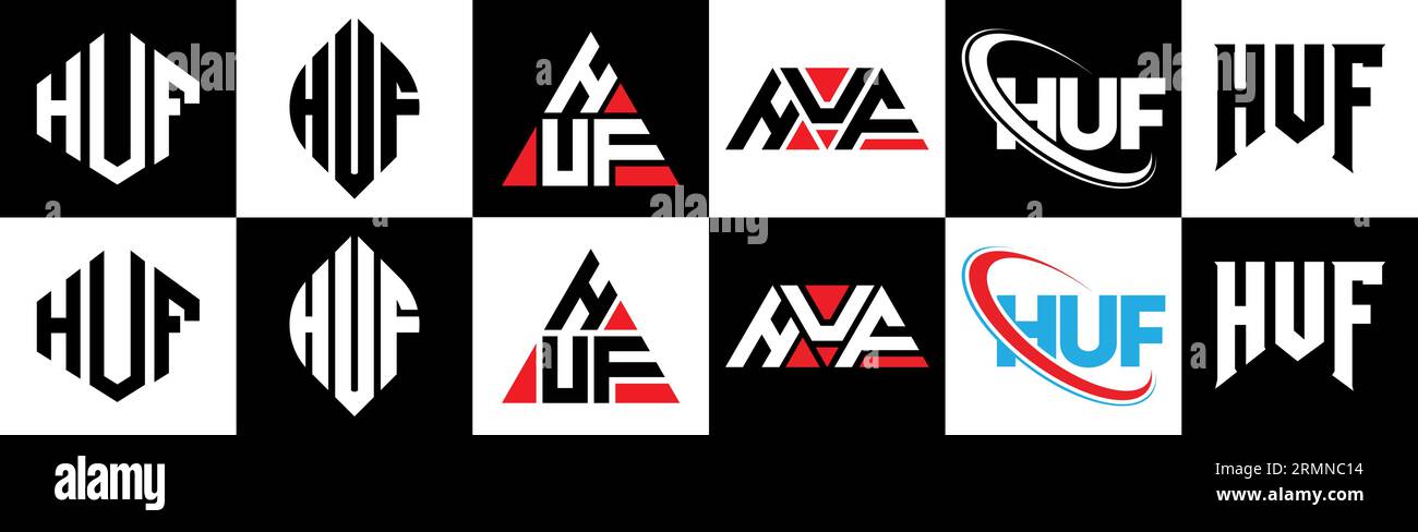 HUF letter logo design in six style. HUF polygon circle triangle hexagon flat and simple style with black and white color variation letter logo se Stock Vector Image Art Alamy