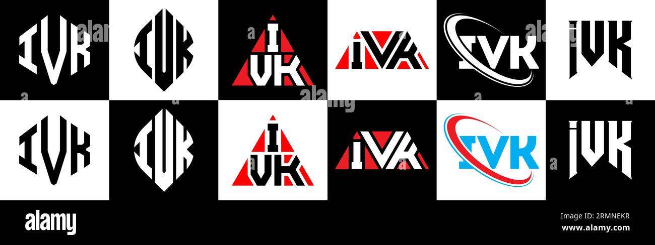 IVK letter logo design in six style. IVK polygon, circle, triangle, hexagon, flat and simple style with black and white color variation letter logo se Stock Vector