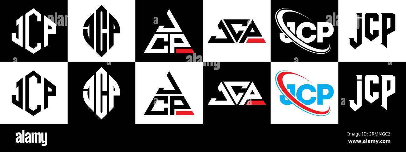 JCP letter logo design in six style. JCP polygon circle triangle