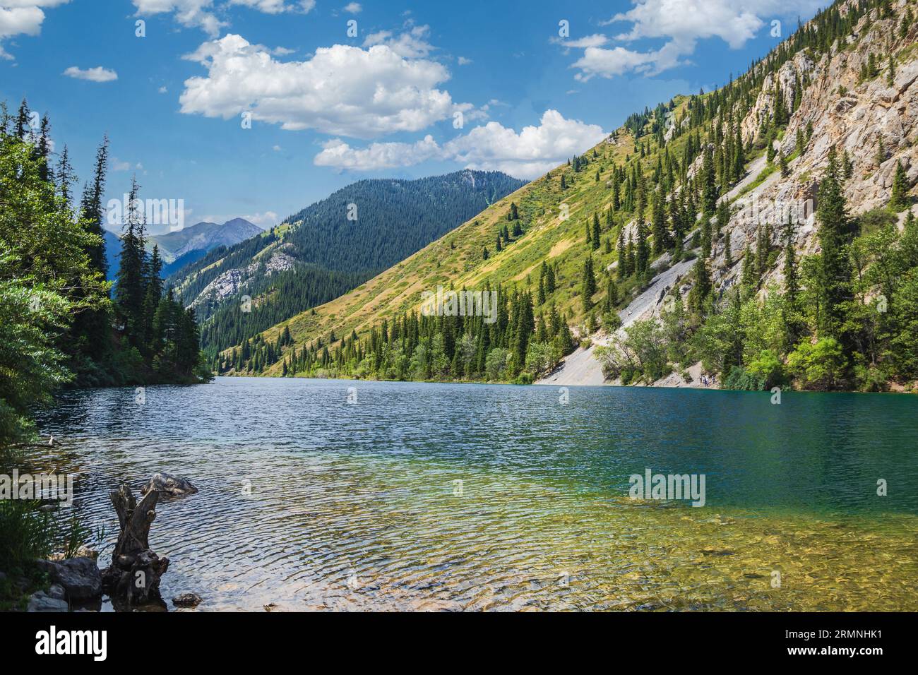Amazing scenic view on Kolsay lake in Kolsai Koldery gorge near Almaty, nature of Kazakhstan National Park, Central Asia Stock Photo