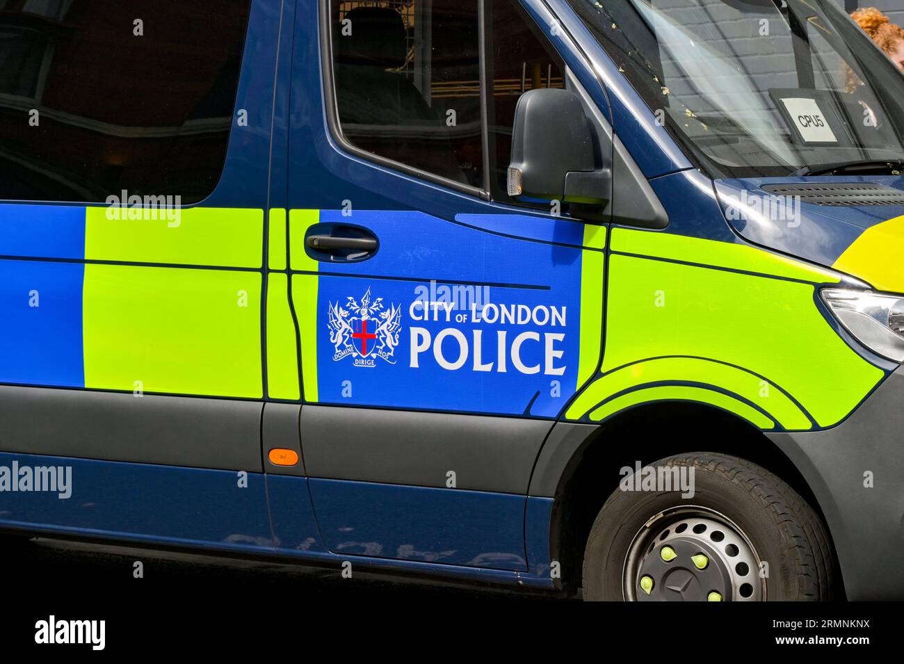 London, England, UK - 24 August 2023: Close up view of the badge on the side of a City of London police van Stock Photo