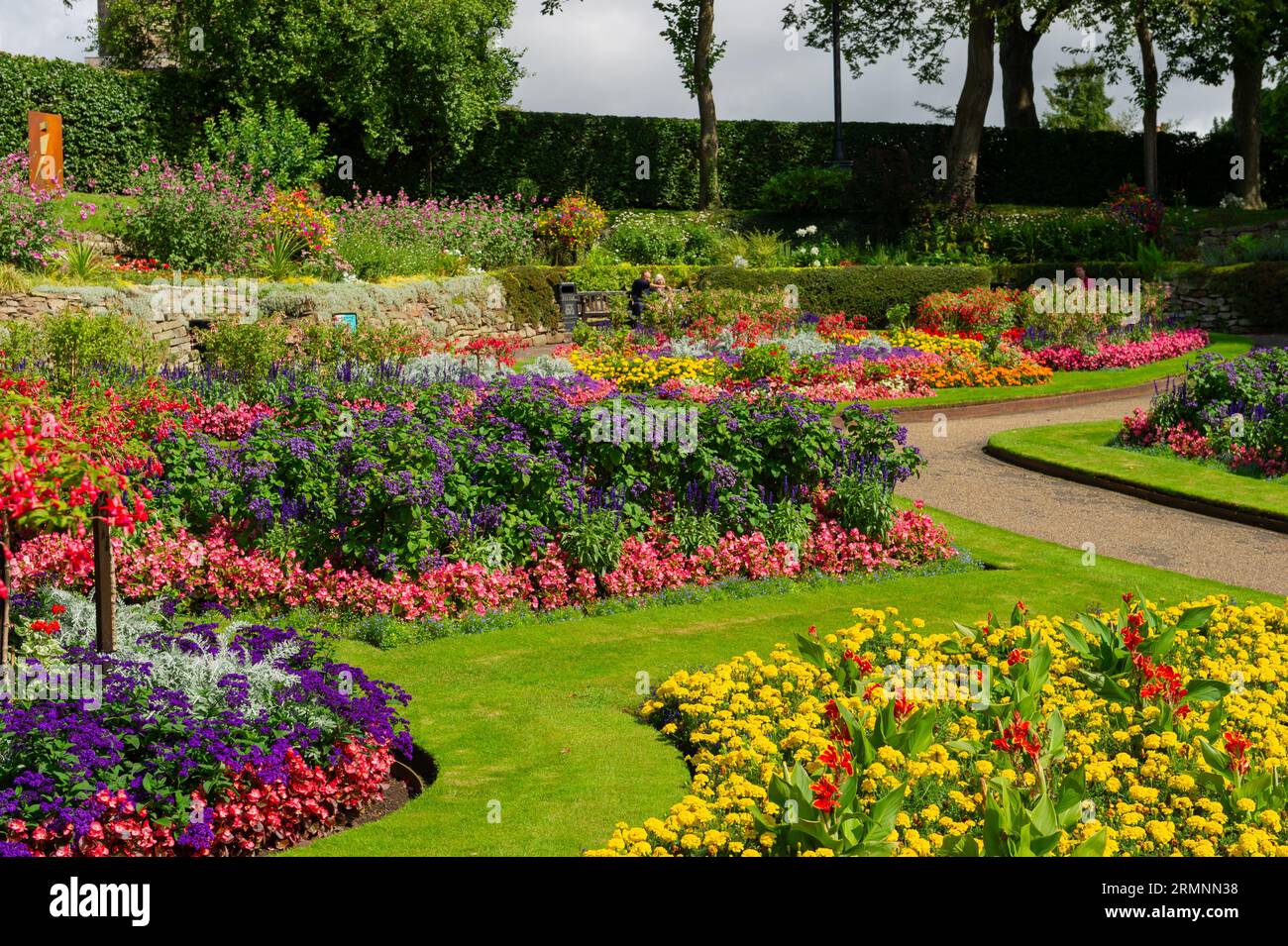Vibrant Flower Gardens inside The Dingle at The Quarry, Shrewsbury, Shropshire, England Stock Photo