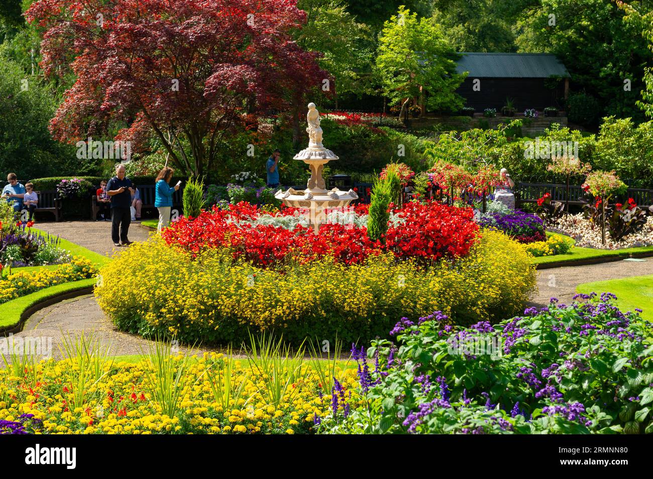 Vibrant Flower Gardens inside The Dingle at The Quarry, Shrewsbury, Shropshire, England Stock