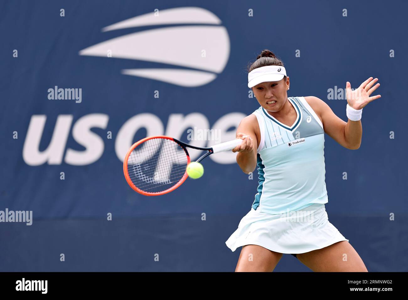 Claire Liu in action during a women's singles match at