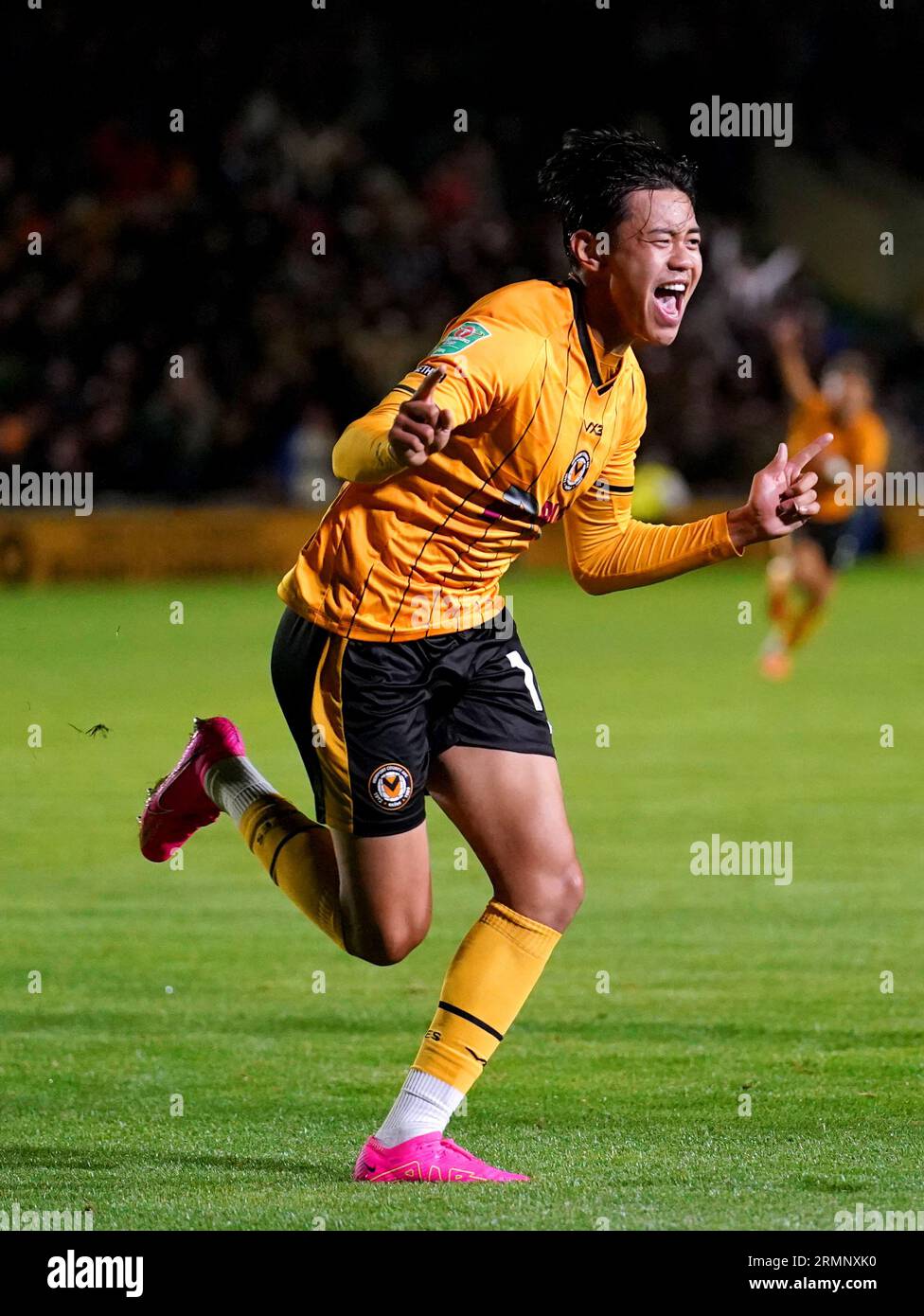 Kiban Raper Newport County's Kiban Rai celebrates scoring their side's first goal ...