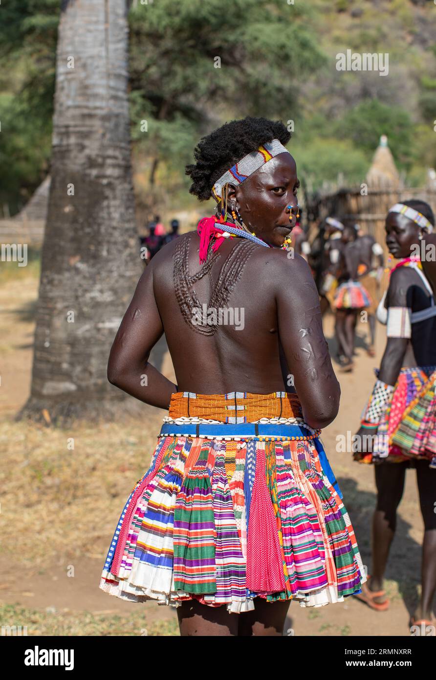 Woman from Larim tribe with scarification on her back Stock Photo