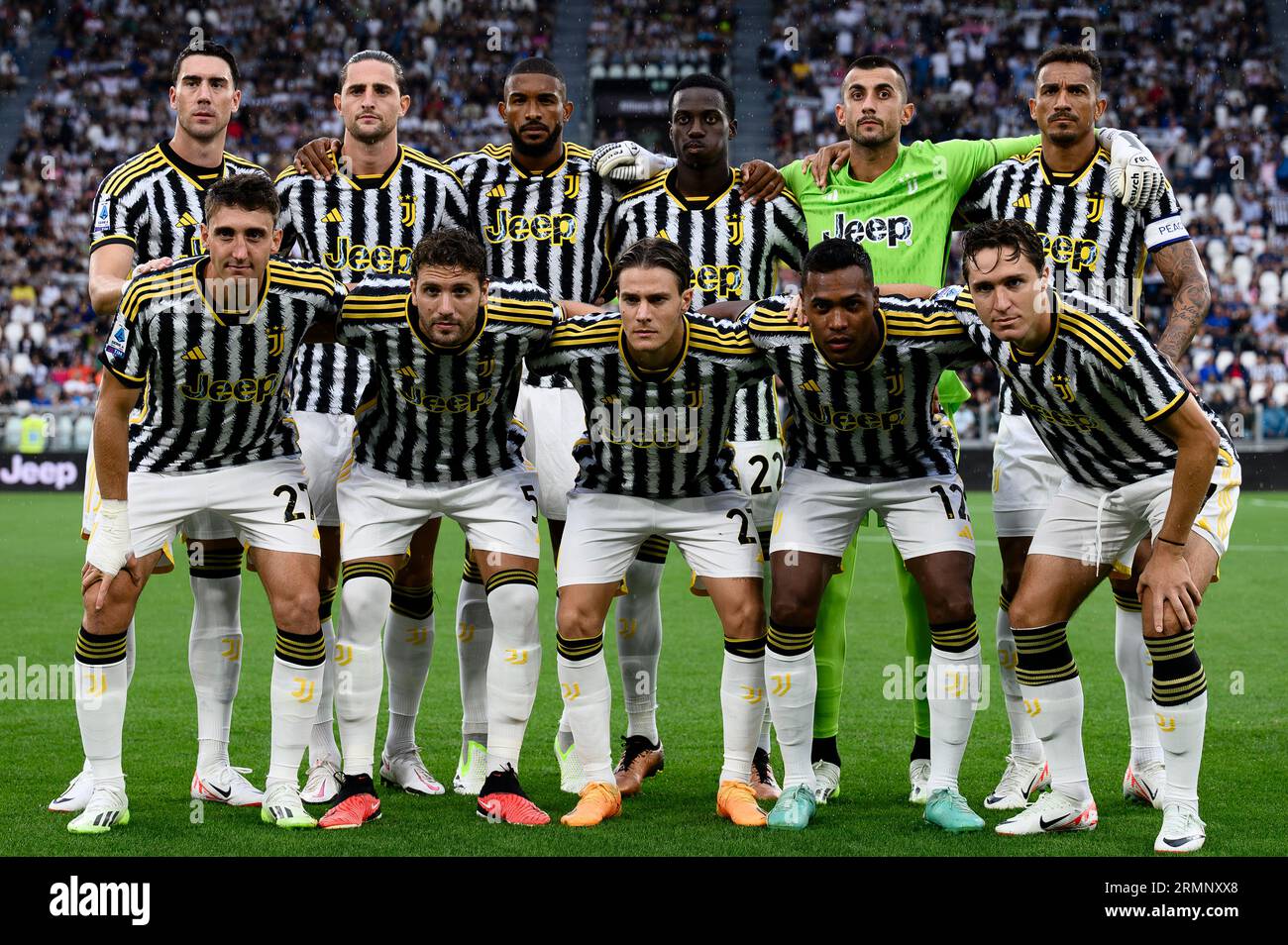 Players of Juventus FC pose for a team photo prior to the Serie A football match between Juventus FC and Bologna FC. Stock Photo