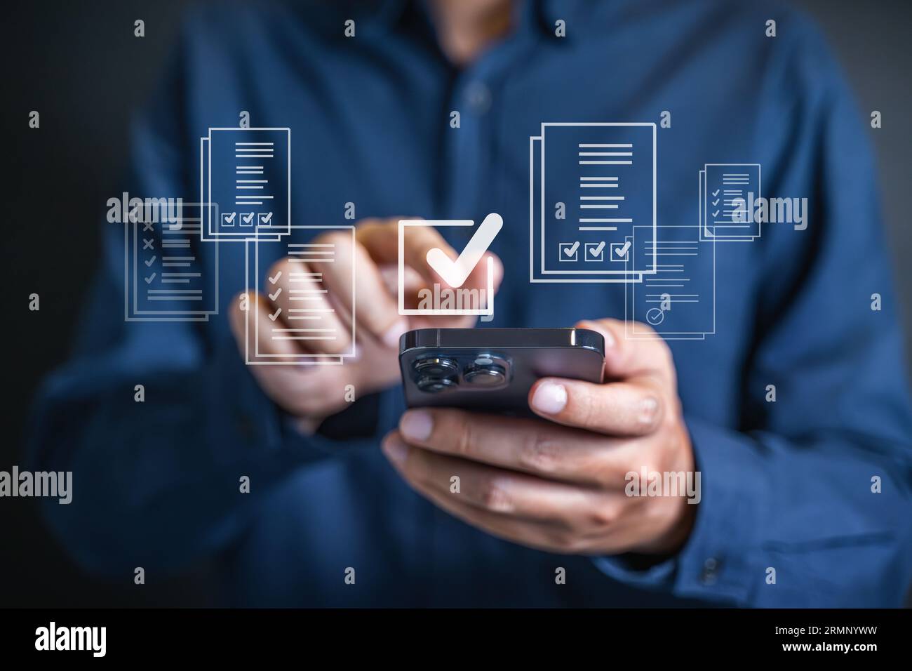 Business document paper icon, Document Management System, DMS. Stock Photo