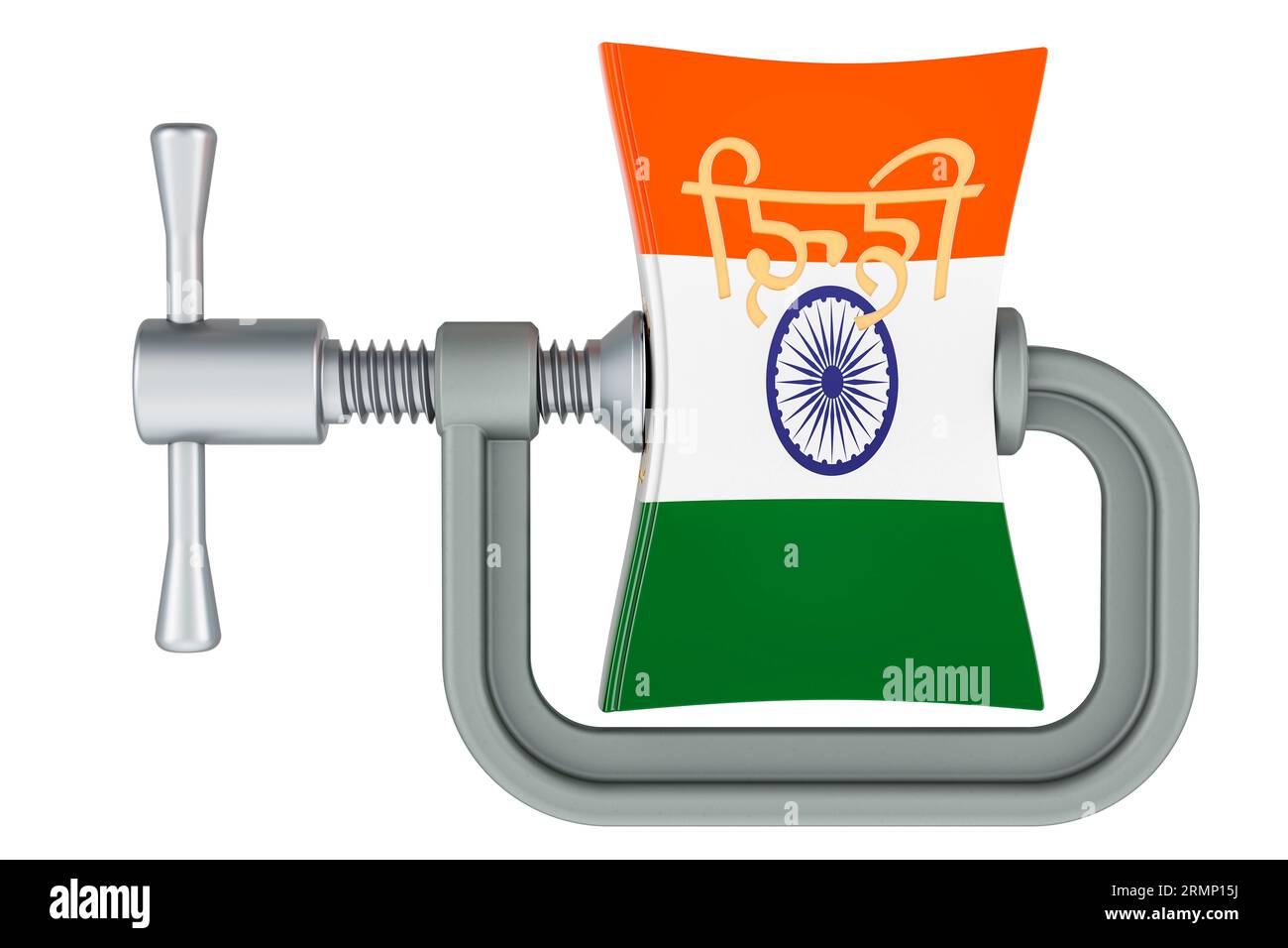 Hindi language textbook squeezed in a clamp. Intensive course of Hindi