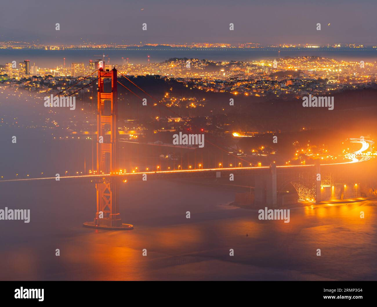 Golden gate bridge night aerial view hi-res stock photography and ...