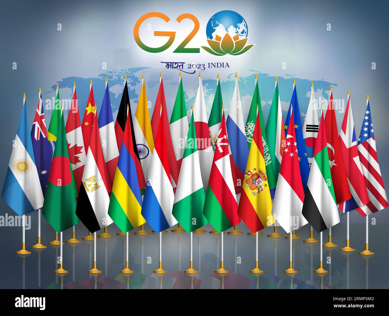 2023 G 20 summit guest countries' flags with member countries' flags