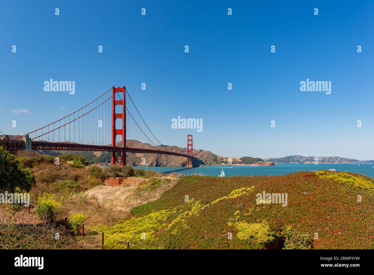Sunny view of The Golden Gate Bridge at San Francisco, California Stock ...