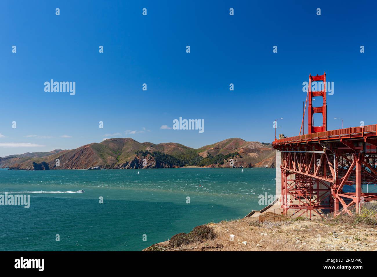 Sunny view of The Golden Gate Bridge at San Francisco, California Stock ...