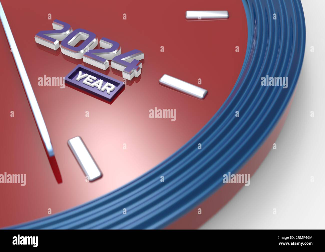 Clock face showing the new or current year 2024. The hour or minute