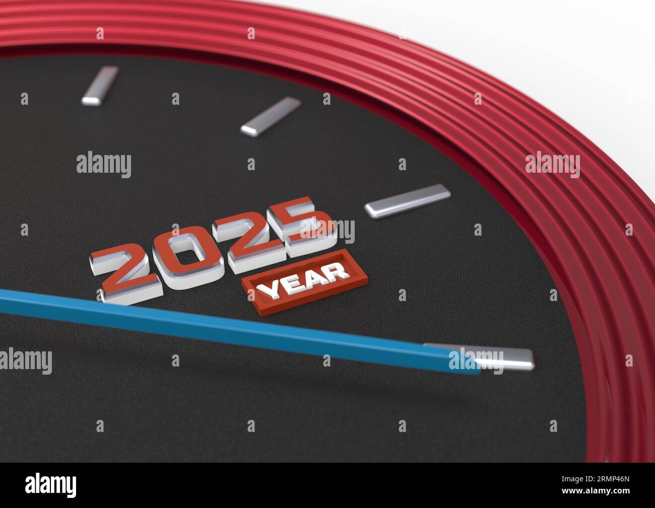 Clock face showing the new or current year 2025. The hour or minute