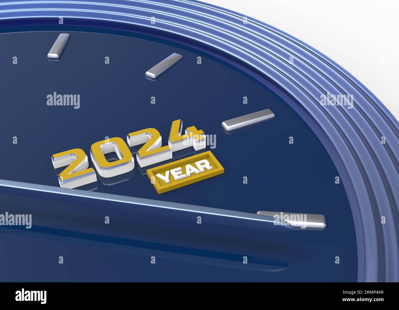 Clock face showing the new or current year 2024. The hour or minute