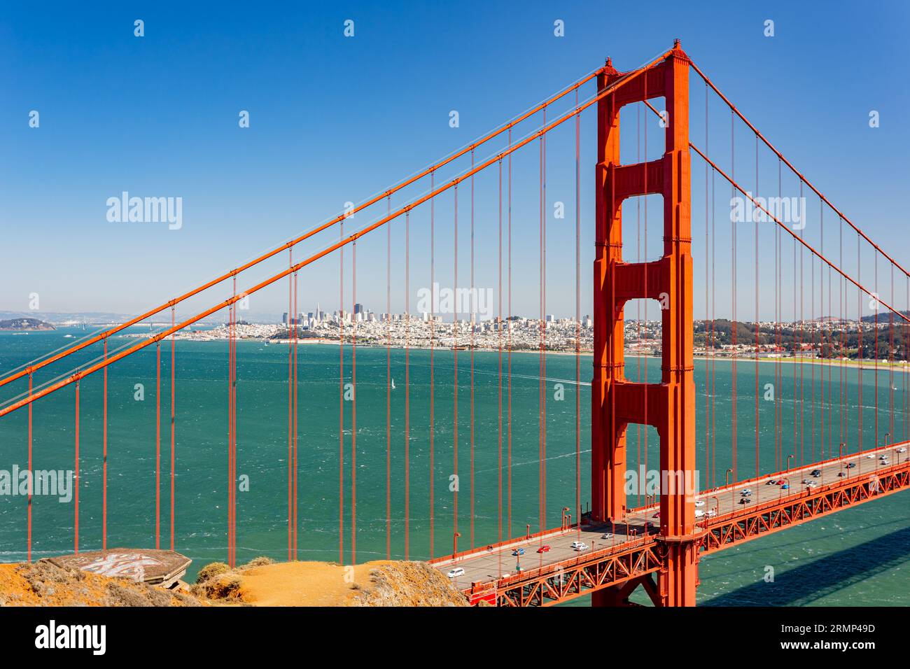 Sunny view of The Golden Gate Bridge at San Francisco, California Stock ...