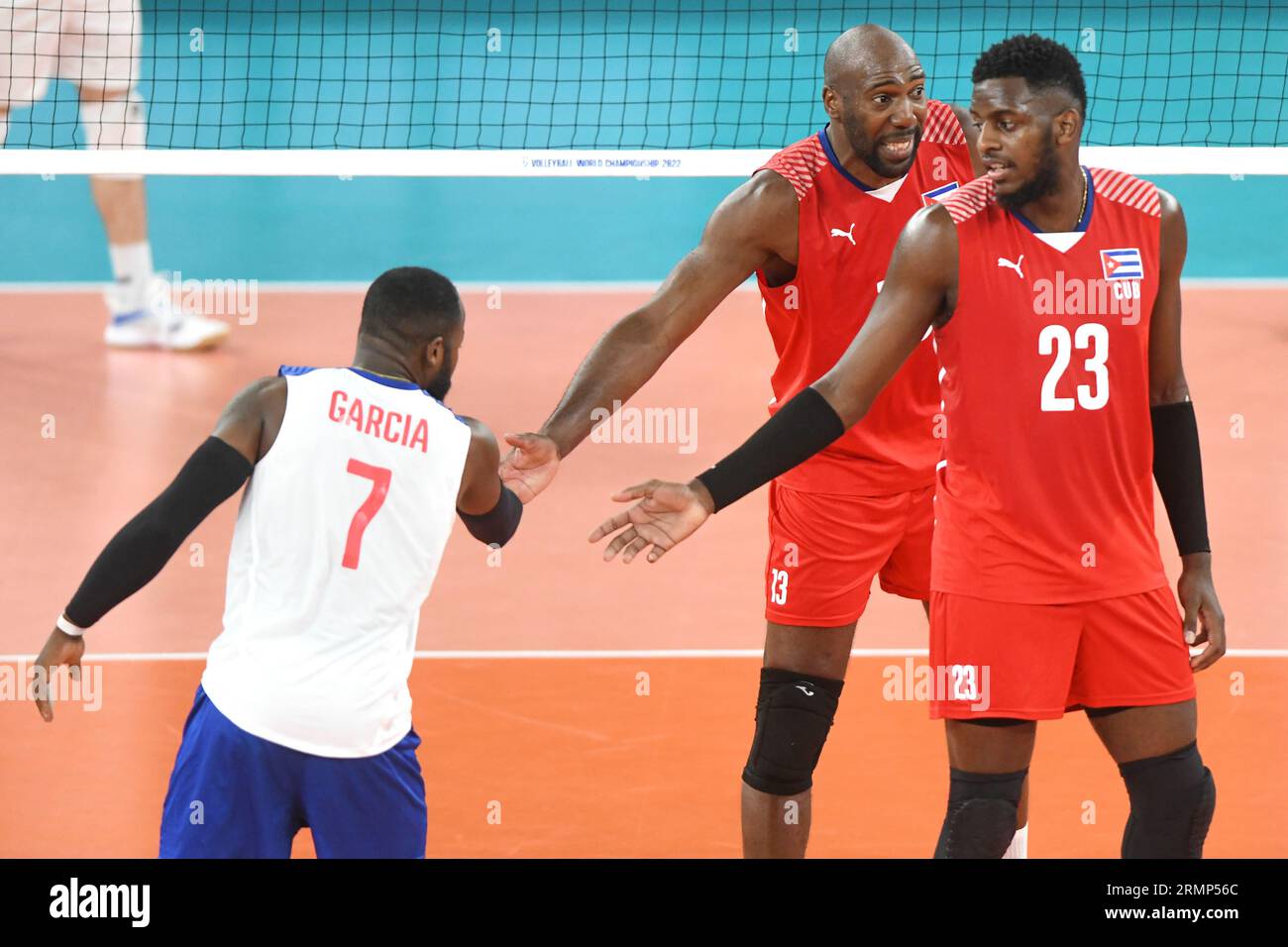 Cuba Volleyball National Team celebrating. Volleyball World Championship 2022. Round of 16 Stock