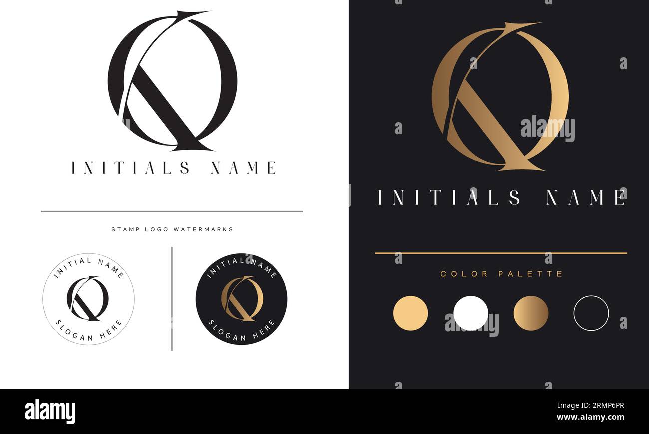 Luxury Initial KO or OK Monogram Initial Text Letter Logo Design Stock Vector