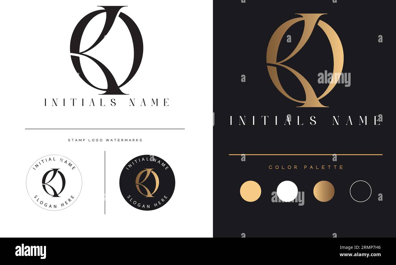 Luxury Initial KO or OK Monogram Initial Text Letter Logo Design Stock