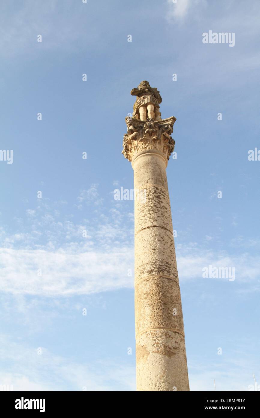 Lequile, Italy. The 17th century column and statue of Saint Vitus