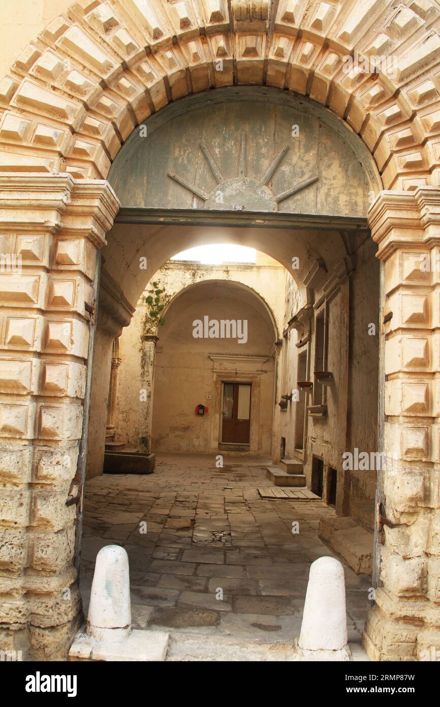 Lequile, Italy. The beautiful ashlar portal of the 17th century Palazzo