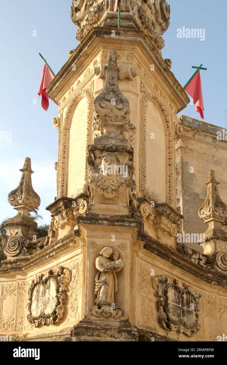 Lequile, Italy. Details on the Column of Saint Vitus Martyr (San Vito