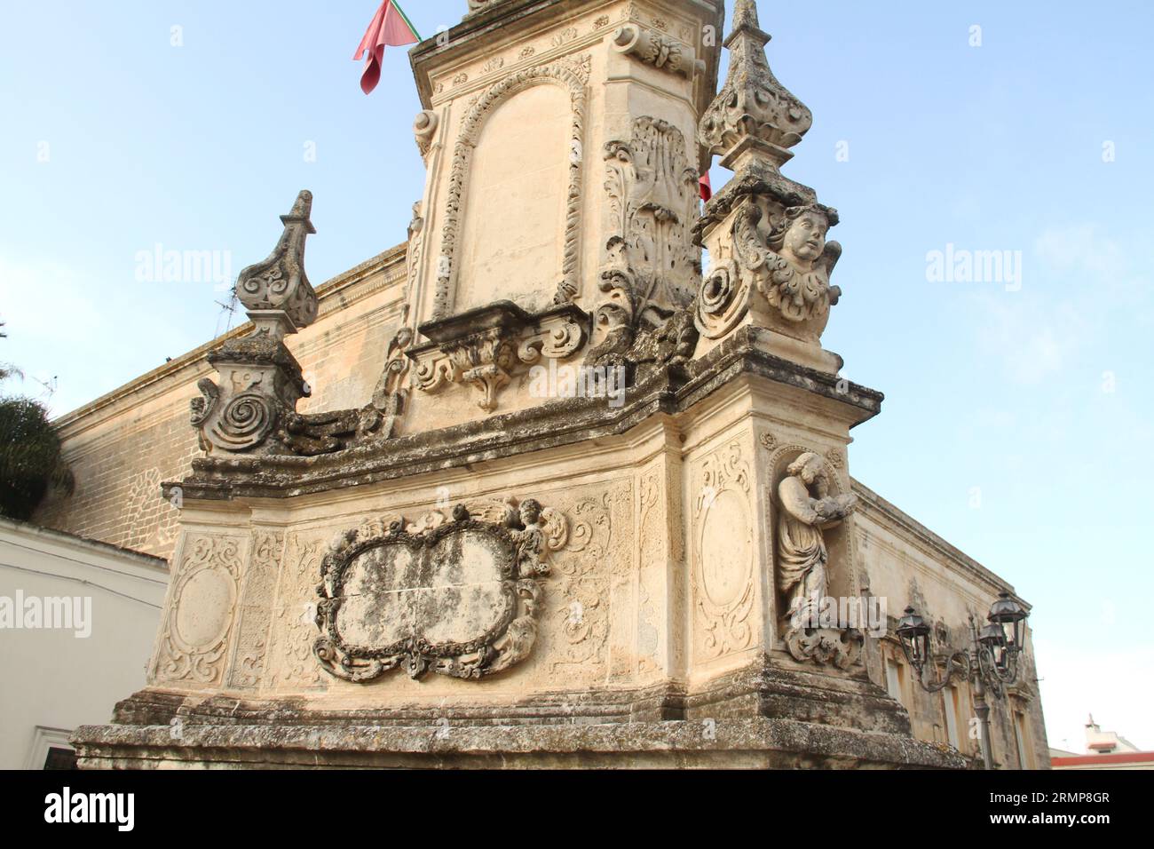 Lequile, Italy. Details on the Column of Saint Vitus Martyr (San Vito