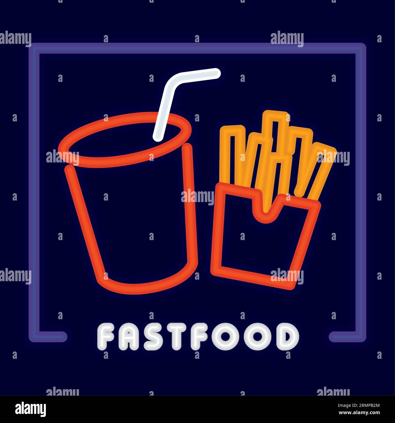 Colored fast food restaurant neon poster Vector Stock Vector