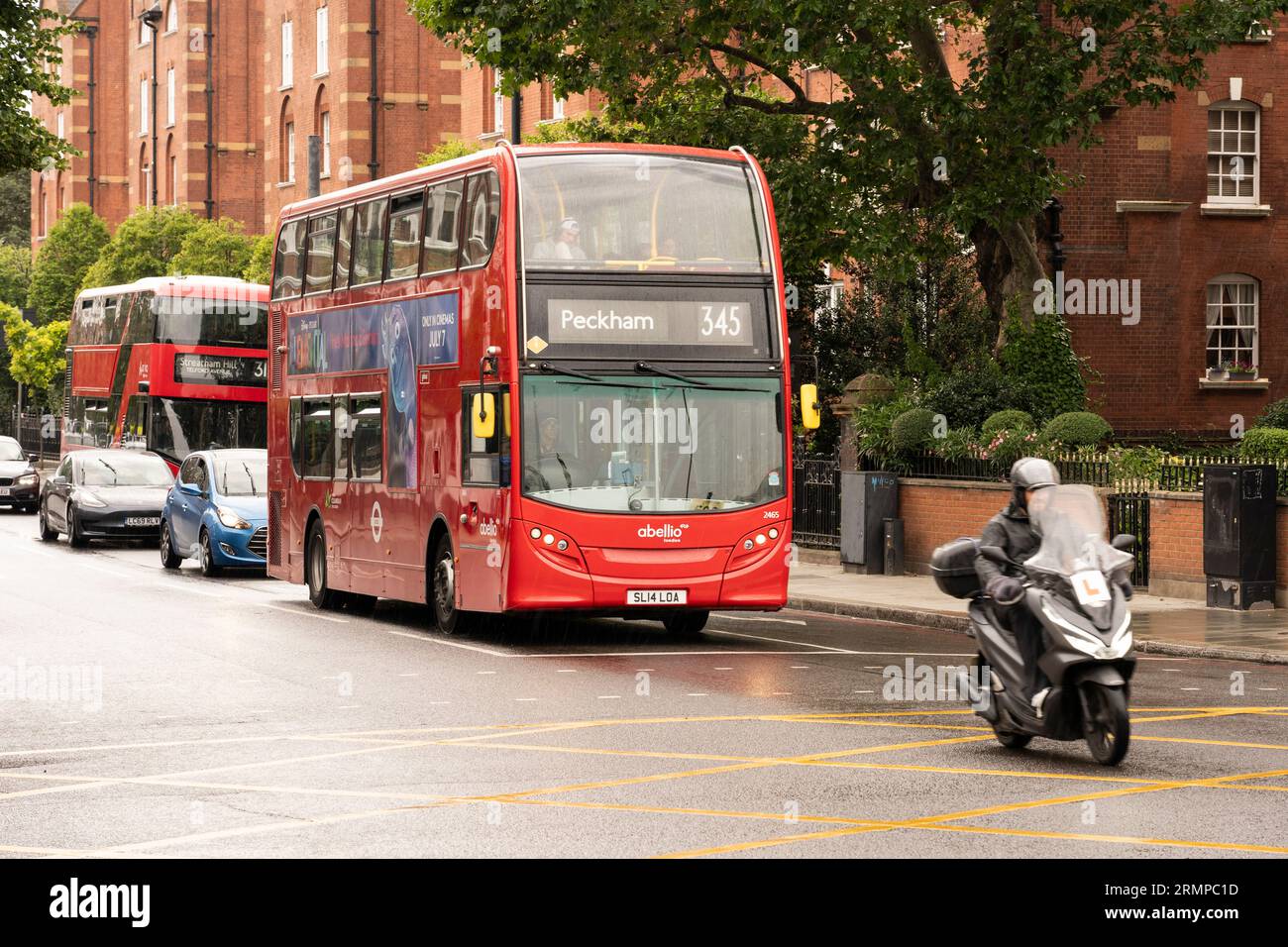 A red double decker bus operated by Abellio London - a bus company operating services in Greater London under contract to Transport for London Stock Photo