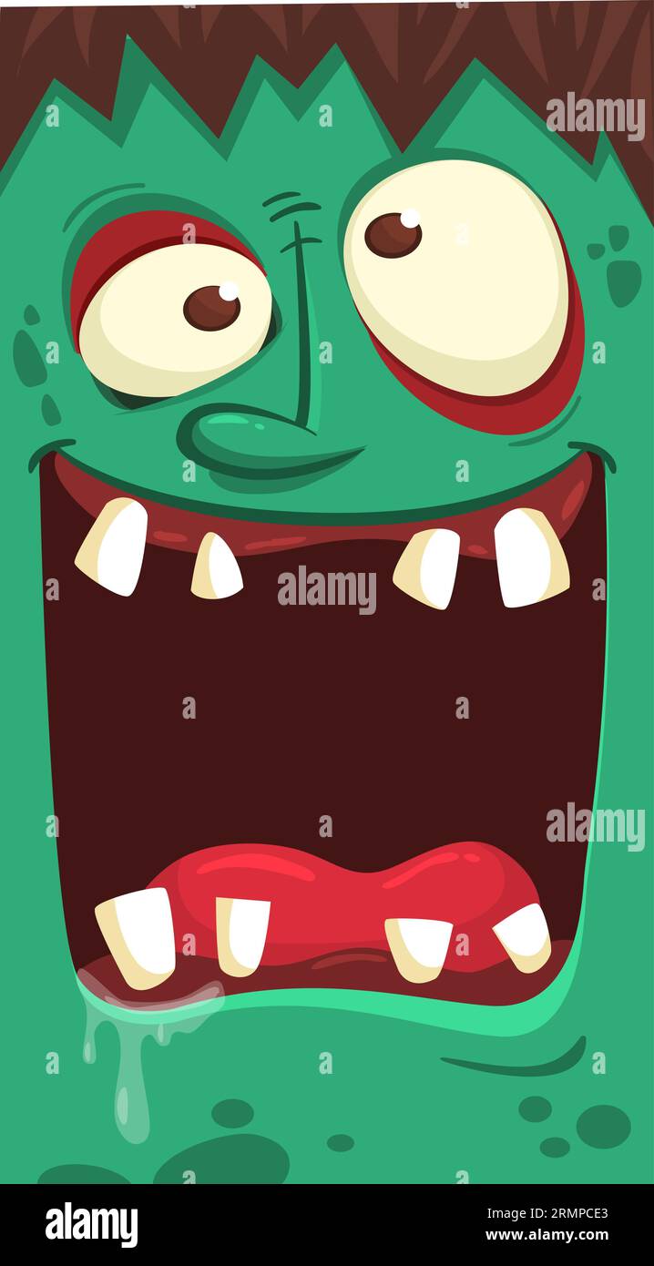 Cartoon angry zombie face avatar. Halloween vector illustration of ...
