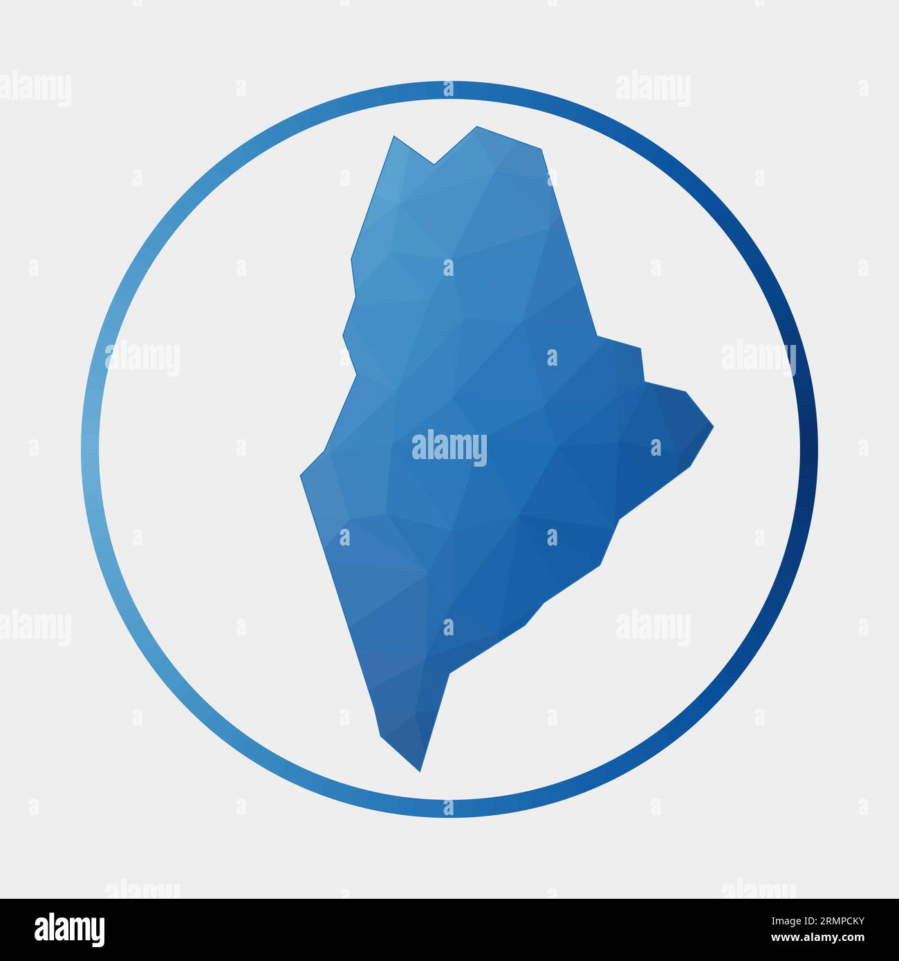 Maine icon. Polygonal map of the us state in gradient ring. Round low ...