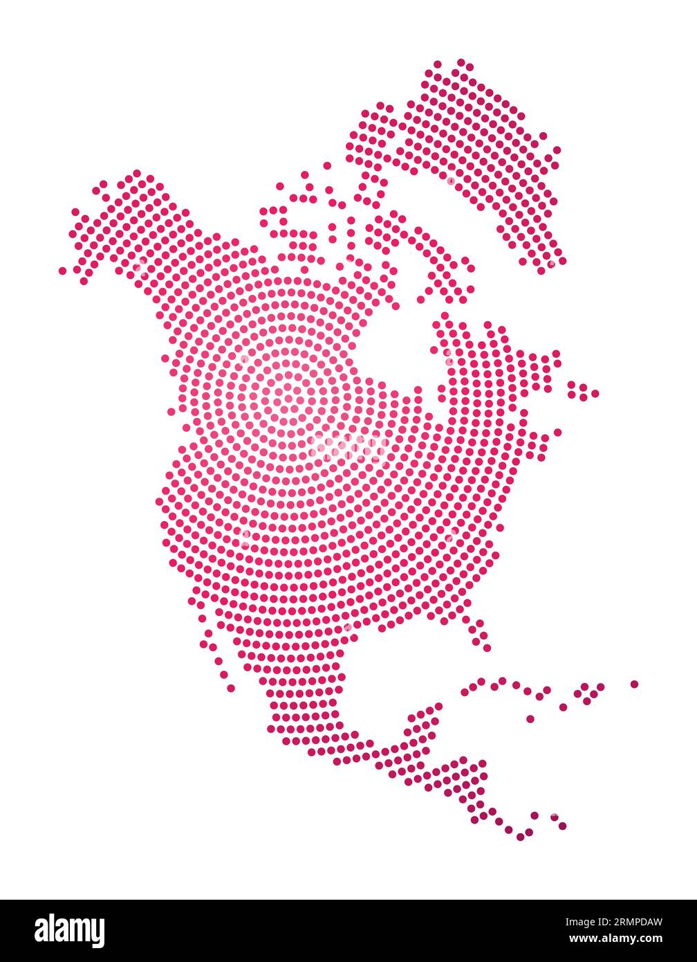 North America dotted map. Digital style shape of North America. Tech icon of the continent with gradiented dots. Astonishing vector illustration. Stock Vector