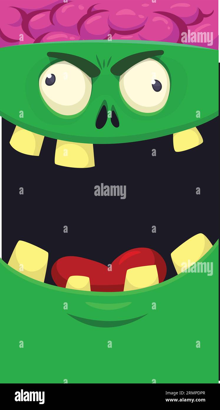 Cartoon funny green zombie character design with scary face expression ...