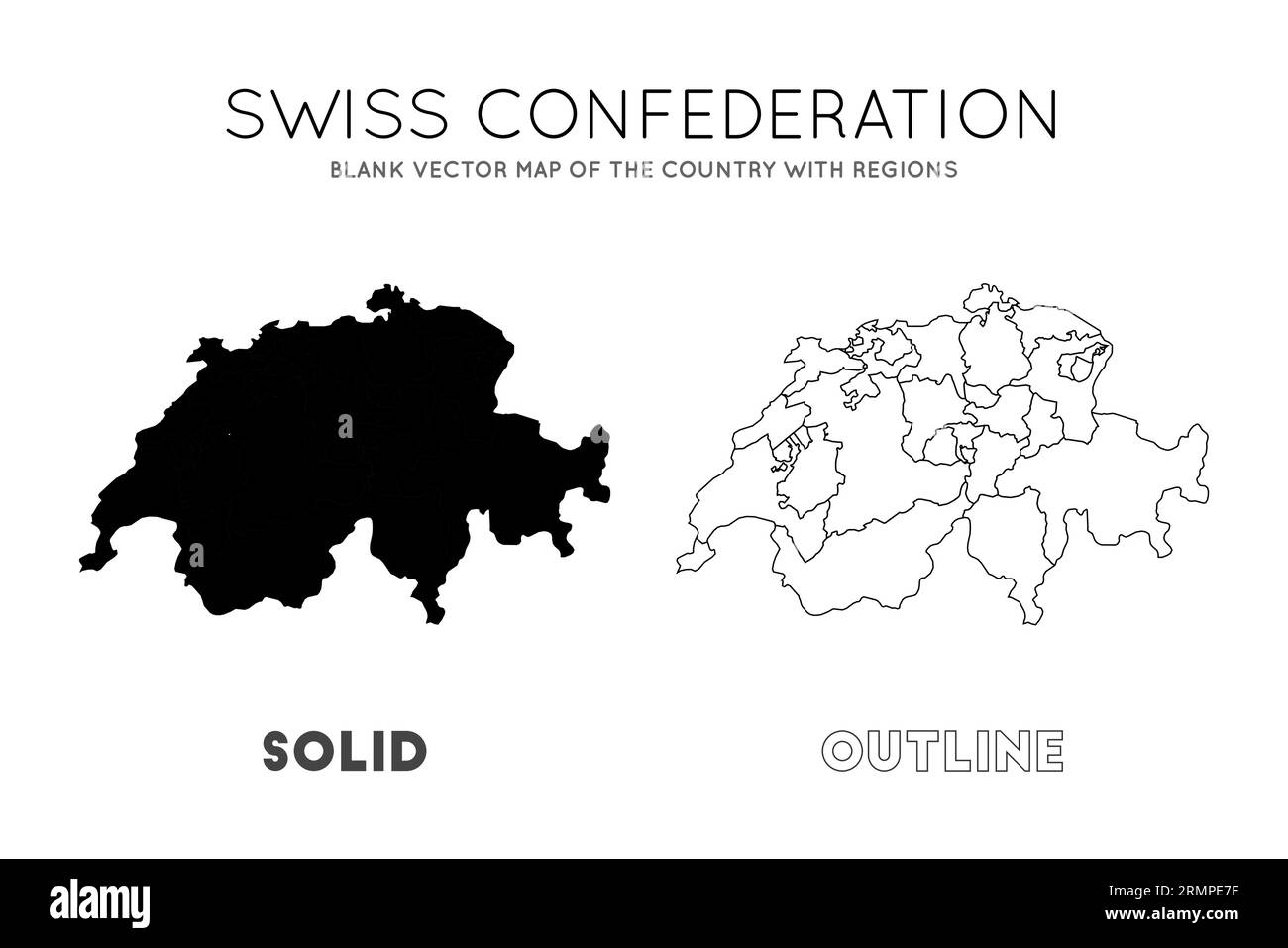 Switzerland map. Blank vector map of the Country with regions. Borders of Switzerland for your infographic. Vector illustration. Stock Vector