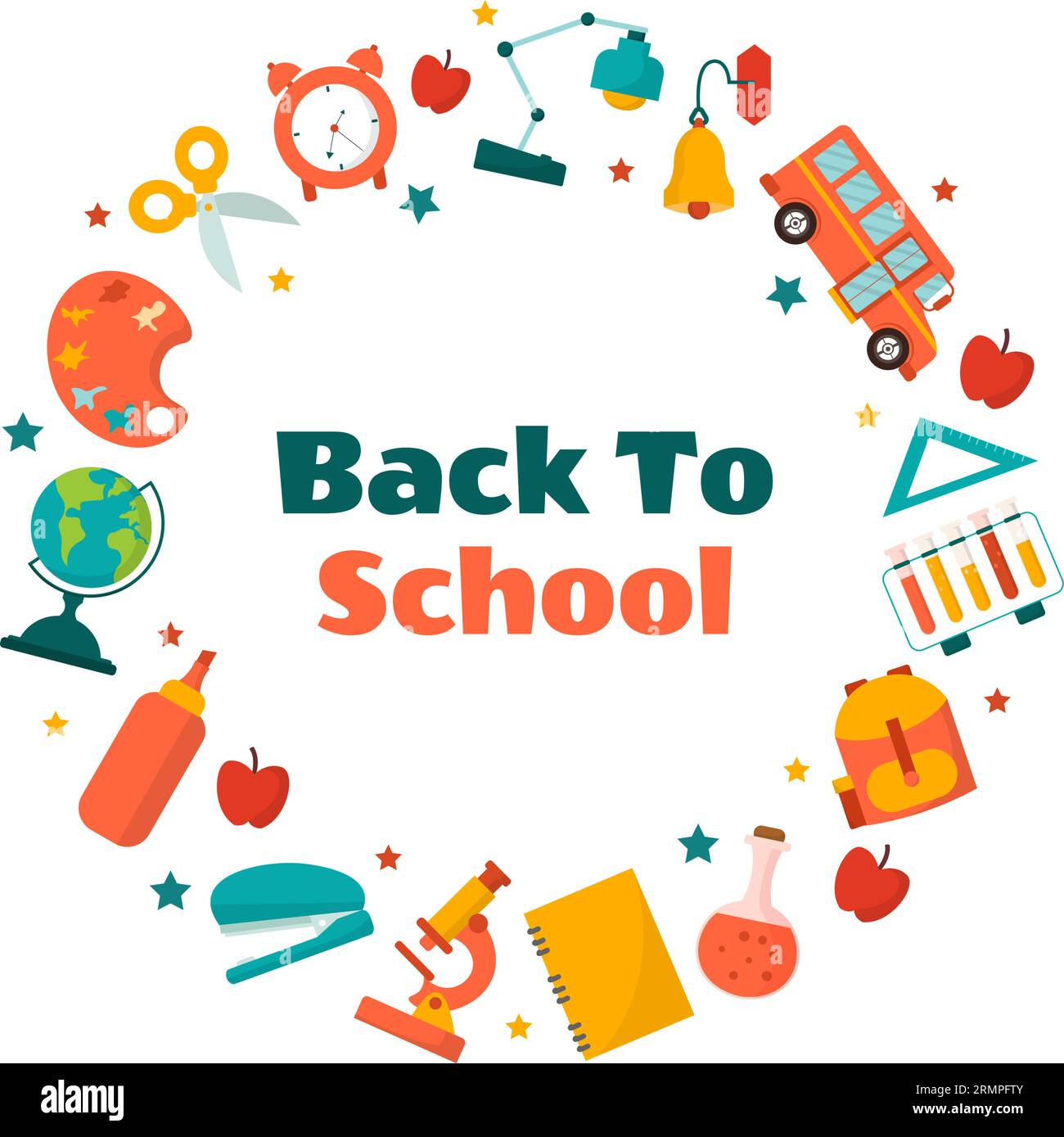 Back to School Vector Illustration with  Schools Elements and Learning Equipment for Education Background in Kids Flat Cartoon Hand Drawn Templates Stock Vector