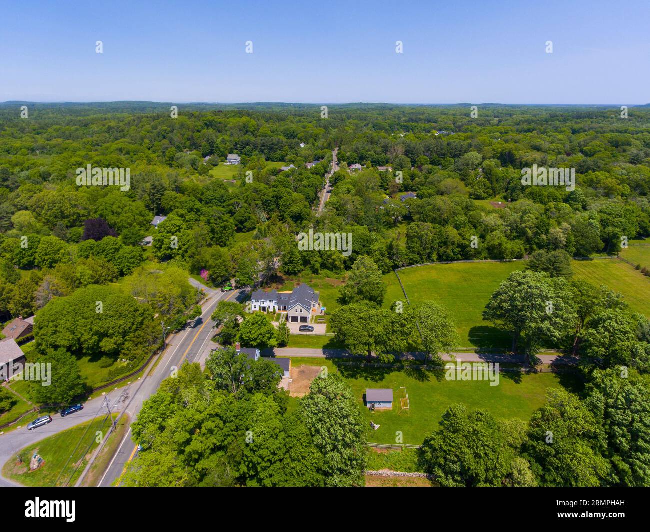 South Hamilton and rural landscape aerial view on Bay Road in Town of