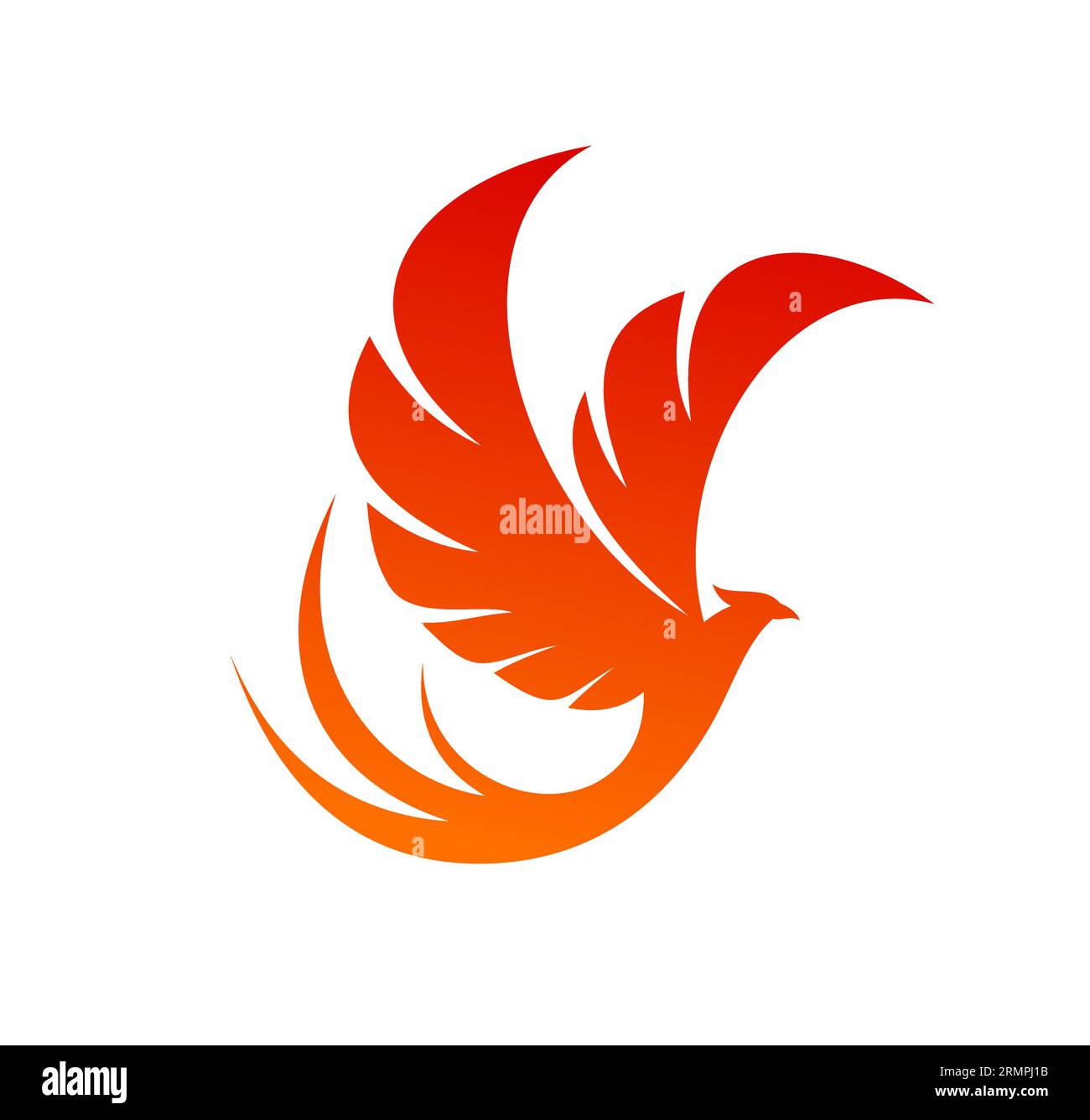 Phoenix bird, vector fenix flying with wings of fire and flames. Abstract fantasy firebird silhouette with flaming feathers, burning eagle, falcon or Stock Vector